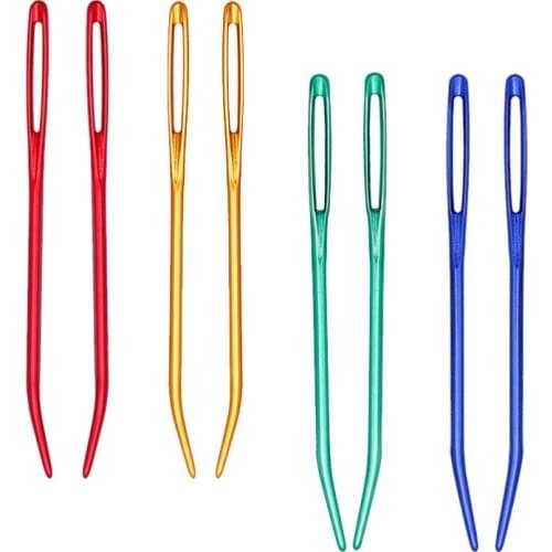 8 Pcs Aluminium Large Hole Blunt Needles Weaving Tools Bending Head Knitting Needles for Crochet Darning Sewing Handmade Crafts