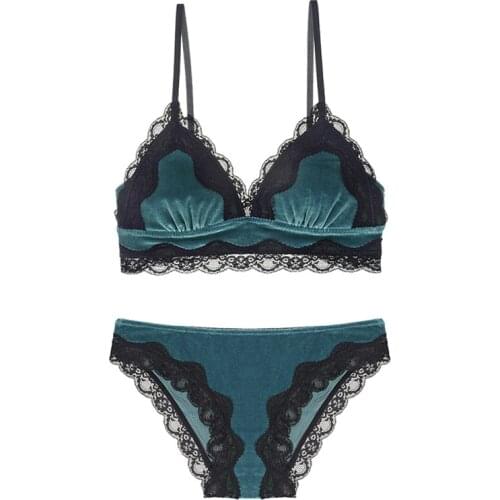 Velvet Bra with Lace Thin Lined Triangle Cup Wireless Bra Set Underwear Women Sexy Lingerie Girls Bra 2019 New Autumn and Winter