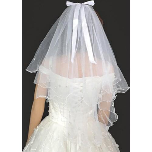 White Wedding Veils Eye-catching Breathable Net Yarn Long Bow-knot Bridal Veils Bride Veils for Party Wedding Accessory