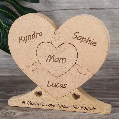 Wooden Heart Puzzle Memorial Anniversary Personalized Gift DIY Engraved Heart Pattern Family Desk Custom Text Gift For Mom