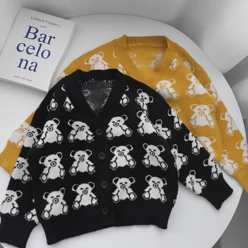 Childrens Sweater 2021 Autumn New Baby Boys and Girls Cartoon Bear Knitted Cardigan Childrens Sweater Jacket Kids Knit Coats