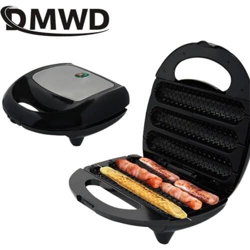 DMWD Electric Waffle Sausage Machine Crispy French Hot Dog Lolly Stick Breakfast Frying Pan Hotdog Corn Baking Barbecue Grill EU