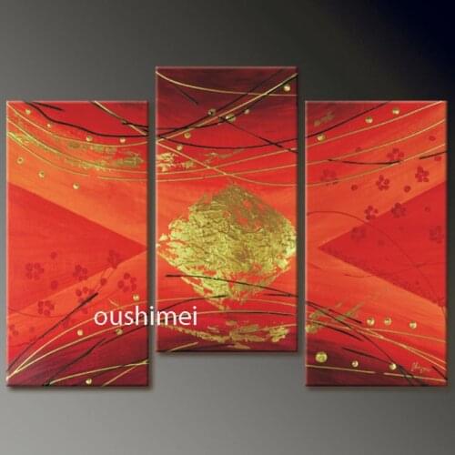 Hot Sale Hand Painted 3 P Oil Painting On Canvas Wall Painting Canvas Pictures For Room Office Wall Decor Red Abstract