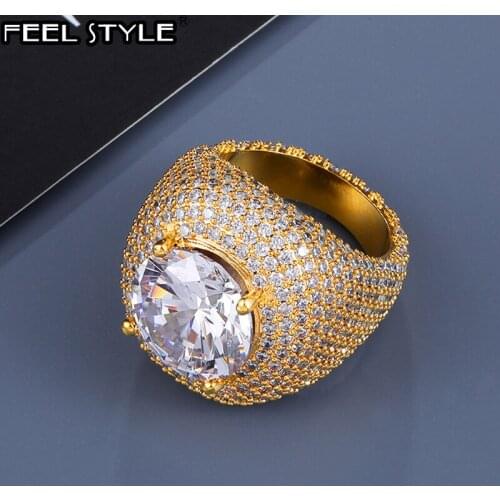 Hip Hop Full Micro Paved Iced Out Bling Full CZ Stone Charm Tready Copper Cubic Zircon Ring For Men Jewelry Size 8-11