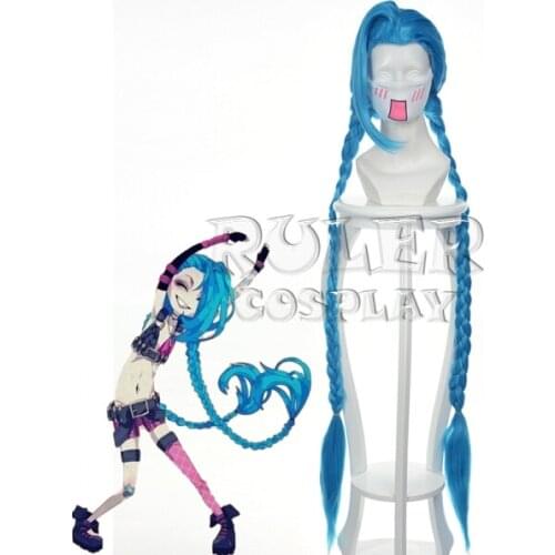 Game LOL Lolita Girl Jinx Cosplay Wig Hair 135cm For Costume Accessory Synthetic Braid Wig