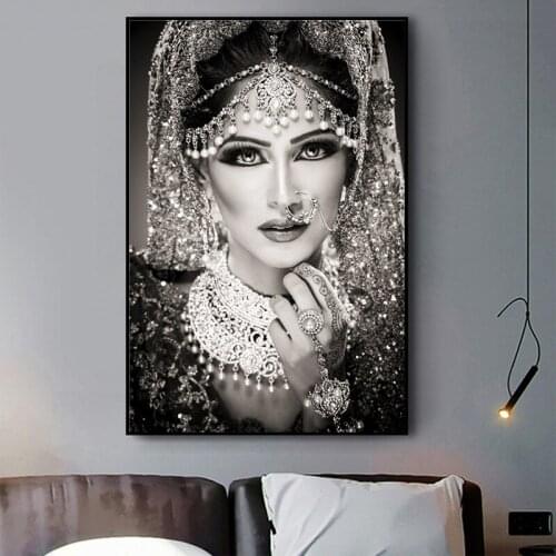 Indian Bride Diamond Jewelry Female Canvas Painting Home Decoration Posters and Prints for Asian Classical Room Decoration