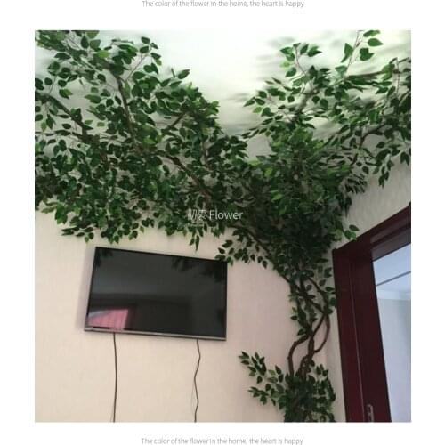 12pcs/Lot Artificial Leaves Tropical Baiyan Tree Branch DIY For Garden Home Shop Party Decor Silk Green Leaf Wall Decoration