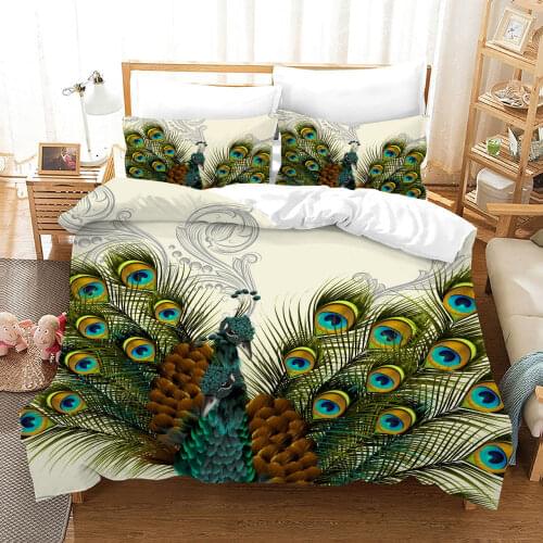 Fanaijia Bedding Sets Queen Size Bohemian Peacock Feather Duvet Cover and Pillowcase full size bed set