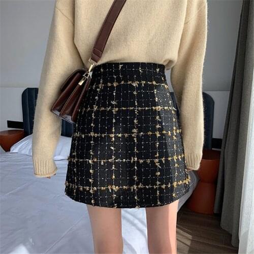 Korean Plaid Females Skirt Casual Invisible Zipper A-line Ladies Mini Skirt Chic Fashion Package Hip High Waist Kawaii Skirt