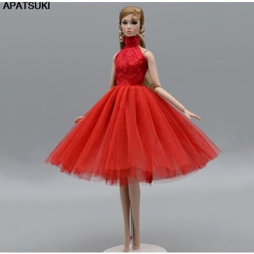 Red High Neck Ballet Dress For Barbie Doll Outfits 1/6 Dolls Accessories Dancing Clothes 4-layer Skirt Party Gown Kids Toy