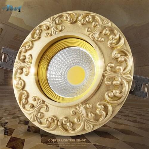 Copper European Downlight Household Spotlights Led Ceiling Living Room Lights Cob Bulb Embedded Bull Eye Lamps Hole Lighting