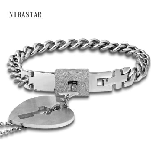 Fashion Couple Jewelry For Lovers Stainless Steel Women Necklace Men Bracelet Key Pendant Necklace Love Lock Wholesale