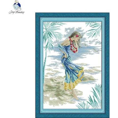 Joy Sunday Cross-stitch Embroidery kits, Counted Print On Canvas , The Woman on the Beach Enough Canvas for Needlework Crafts