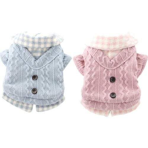Dog Clothes For Small Dogs Knited Knited Sweater Dog Jumper Winter Warm Clothes Buttom Apparel Fake Two Pcs Plaid Design