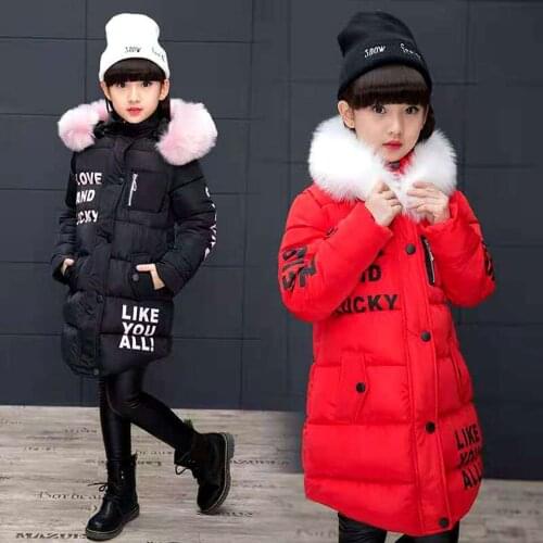 High Quality Winter Down Cotton Jacket Thicken Girl snowsuit Outerwear Kids Fashion Letter Print for Children parka 4-13Years