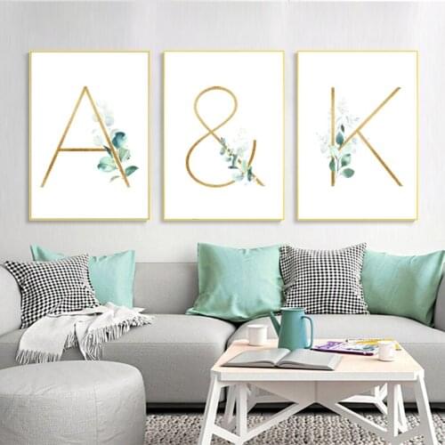 Self-adhesive Wall Sticker Eucalyptus Leaf Poster Print Wedding Monogram Letters Painting Wall Art Wall Painting Home Decoration