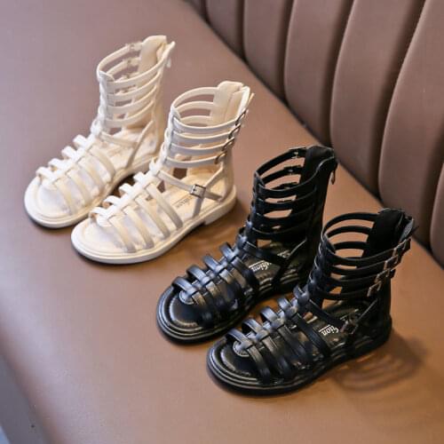 2021 Girls Sandals Soft Bottom Little Princess Shoes Summer New Childrens High Roman Shoes Baby Princess Peep-toe Beach Sandals