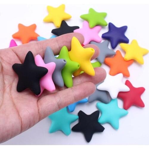 MHS.SUN 30PCS silicone teething beads 38*38mm Star Shaped Food Grade loose beads chew mom nursing Jewelry safe infant Baby toys