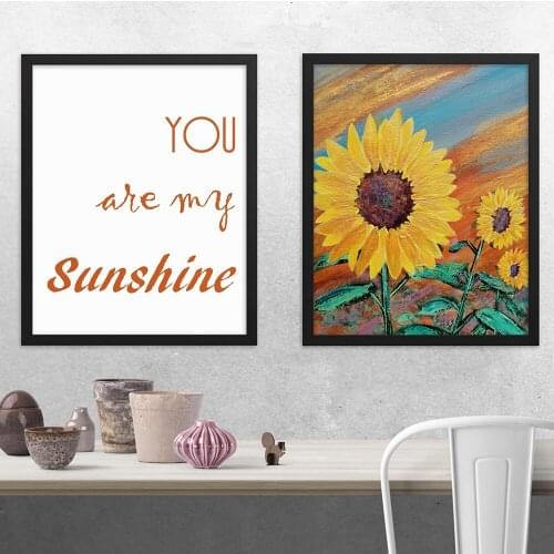 Sunflower Sunset Modern Decorative Painting Sunshine Quote Beautiful Floral Flowers Wall Art Canvas Print Living Room Decor