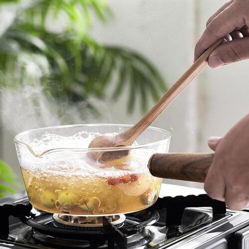 Glass Cooking Pot Milk Instant Noodle Pot Soup Stock Porridge Pots Wooden Handle Open Flame Heating Kitchen Cookware Pot