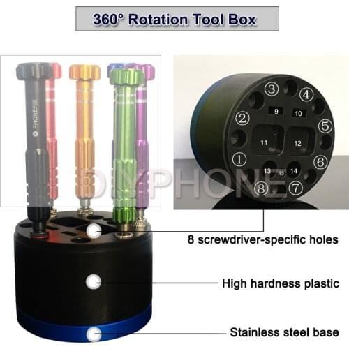 Screwdriver Storage Box 360 Rotation Desktop Storage Rack Mini 8pcs Screwdriver-Specific Holes Hardness Plastic Hand Toolbox