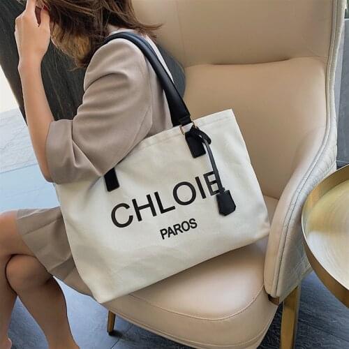 2021 New Summer Western Style Wild Canvas Large Capacity High-End Letter Printing Women Fashion Simple Single Shoulder Handbag