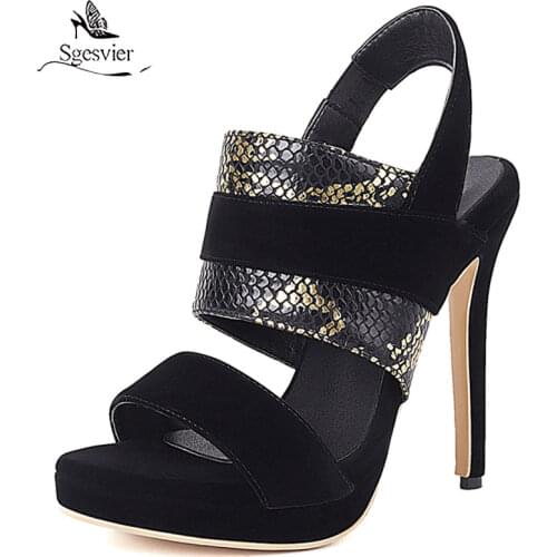 Sgesvier 2021 Summer Women 12cm Thin High Heels Sandals Female Gold Silver Shoes Lady Summer Classic Sexy Peep Toe Shoes Woman