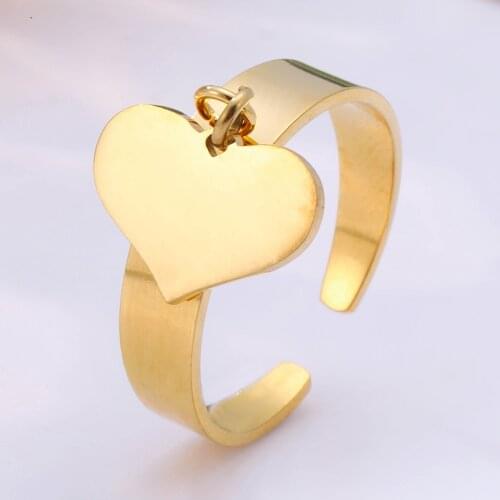 Stainless Steel Heart Open Rings for Women Fashion Golden Color Finger Ring One Size Wedding Engagement Jewelry Anillo 2020 New