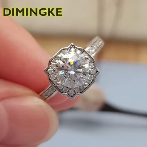 DIMINGKE Geometric 1CT 6.5MM Moissanite Geometric Ring GRA Certificate S925 Sterling Silver Party Womens Fine Jewelry