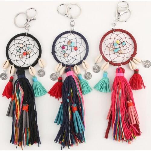 1Pc Bohemia Feather Tassels Dream Catcher Keychain Summer Shell Pendant Making Colourful Beads Hanging Car Women Gift Jewelry