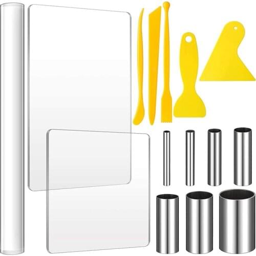 15 Pcs Clay DIY Tool Set,Acrylic Clay Roller,Scraper Backing Board,Round Circle Shape Cutter,Polymer Clay Modeling Tool