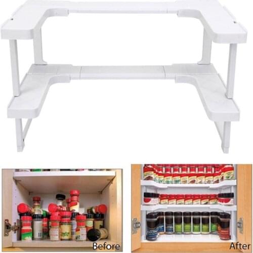 2 Layers Adjustable Shelf Kitchen Spice Organizer Storage Rack Shelf Rack Kitchen Spice Seasoning Carrier