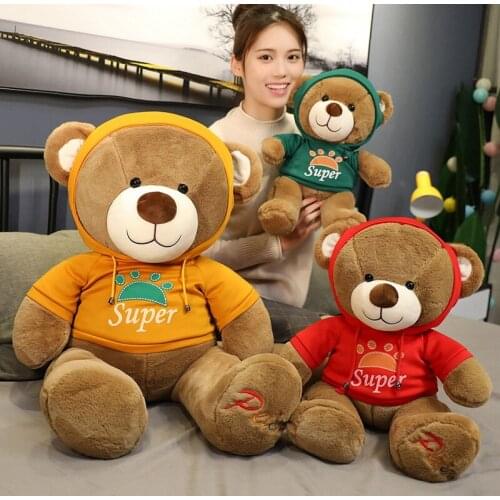 40/60/85cm High Quality 3 Color Kawaii Teddy Bear Plush Toy Soft Stuffed Cartoon Animal Bear With Colthes Doll Pillow Lover Gift