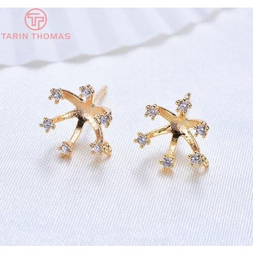 6PCS Fit 9MM Beads 24K Champagne Gold Color Brass Round Claw Stud Earrings Pins High Quality Diy Jewelry Accessories