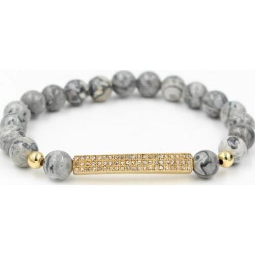 8mm te243 gold silver micro pave cz zircon cubic zirconia Bracelet elastic adjusted bead helmet Crown agate Onyx Bangles