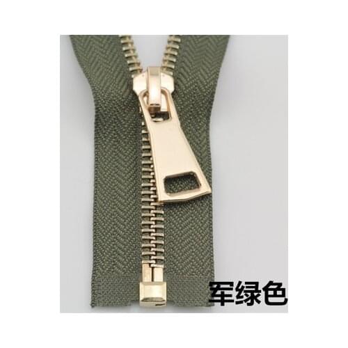 Free shipping 1pcs army green 5# metal zipper front pale gold clothes coat down jacket pull 70 cm 90 cm zipper