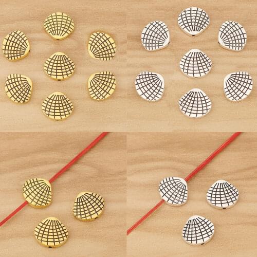 20 Pieces Tibetan Silver/Gold Shell Seashell Spacer Beads Charms 2 Sided for DIY Bracelet Jewellery Making Accessories 13x11mm
