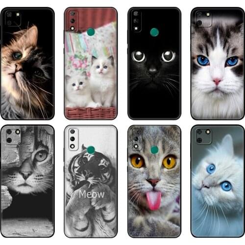 Black tpu Case For Huawei Y9S Y6S Y8S Y5P Y7P Y8P Case For Huawei Y5 lite Prime 2018 Y6 2019 Cover Cat looks at you