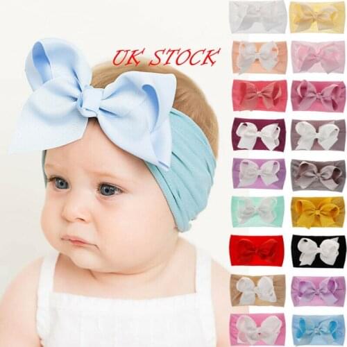 0-3T Toddler Baby Girl Kid Baby Cute Soft Big Bow Hairband Headband Stretch Turban Head Wrap Knitted Bowknot 18 Colors