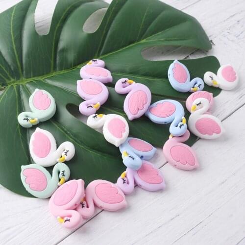 Baby Silicone Swan Beads 5pc Silicone Teether Mini Flamingo Beads Silicone Teether For Diy Pacifier Clips chain Accessories Toy