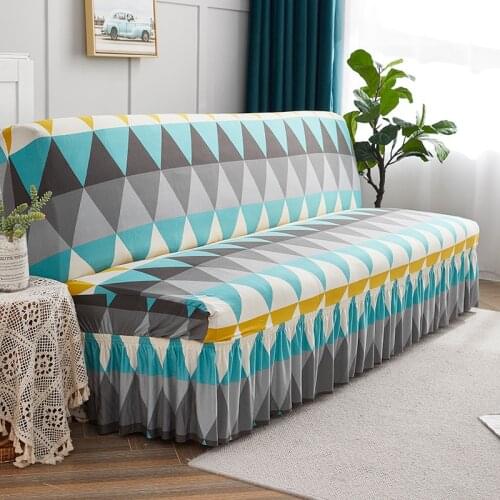 Geometric Print Folding Sofa Bed Covers Skirt Edge Without Armrest Elastic Couch Cover for Living room Decor Armless Slipcovers