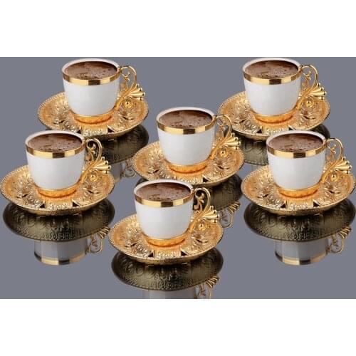 Elegance Lüks Altın Renkli Kahve Fincanı Seti - Küçük Kahve Fincanları - Arap Kahvesi Fincanları - Türk Kahvesi Fincanları - Yun