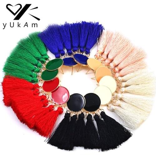 YUKAM Ethnic Boho Long Cotton Tassel Earrings Dangle Drop Fringed Earring for Women Exaggerated Tassle Earrings Ear Jewelry Gift