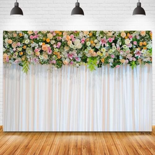 White Curtain Flowers Floral Wedding Get Married Photography Background Photographic Backdrops For Photo Studio Valentines Day