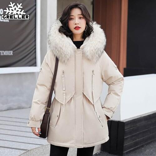 GRELLER 2021 Winter Jacket Women Personalized Fashion Warm Fur Lining Cotton Jacket Thick Quality Hooded Winter Parka Coat Women