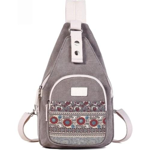 Women Canvas Bag Female Casual Floral Chest Bags Ladies Multifunction Vintage Shoulder Bags Daily Travel Small Backpacks Mochila
