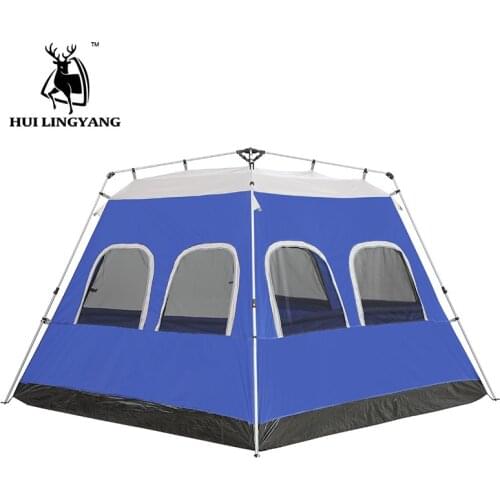 HUILINGYANG 5-6 people single-layer iron pipe hydraulic automatic tent, one door and six windows for ventilation