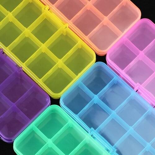 JHNBY 7 Colors Plastic Rectangle 10 Grid Compartment Storage Box Earring Ring Jewelry Bin Beads Case Container Display Organizer