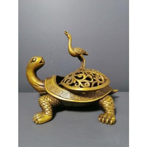 China Bronze Dragon Turtle Tortoise Crane Statue Incense Burner Censer