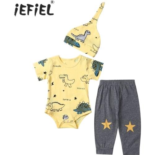 Infant Clothing For Baby Girls Boys Clothes Set Summer Newborn Boy Short Sleeve Cartoon Rompers+Pants+Hat Outfits Baby Costumes